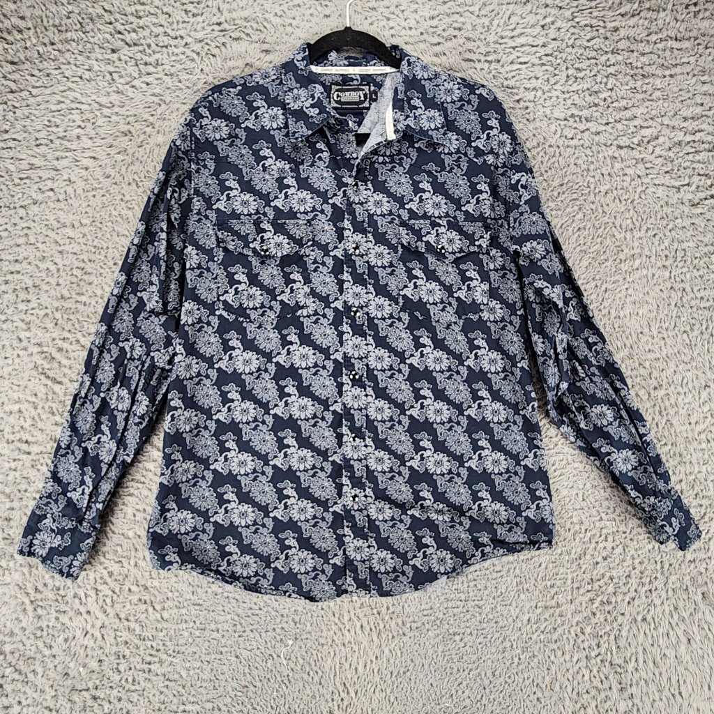 Cowboy Hardware Shirt Mens Large Blue Floral Long Sleeve Button Up *Guc*